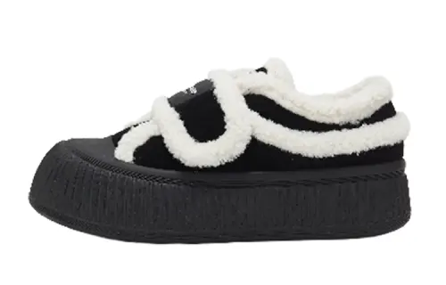 Teenie Weenie Cow Leather Bear Round Tip Cookie Base Fleece Lined Thermal Fuzzy Soft And Tender Casual Shoes Women's