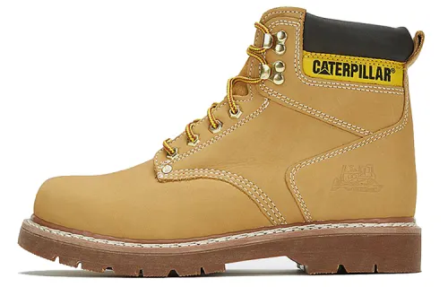 CAT Leather Abrasion Resistant Height Increasing Slip Resistant Short Outdoor Boots Unisex Brown Yellow