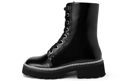 CHARLES&KEITH PU Crew Combat Boots 4.5cm Women's