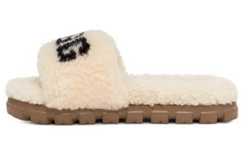 UGG Letter Print Fleece Lined Mules EVA Quiet Slide Slippers Women's Natural White