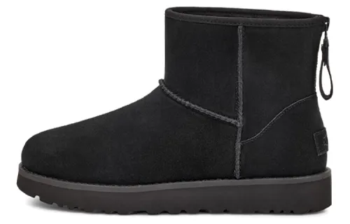 UGG Classic Mini Logo Zip Comfortable and Warm Outdoor Leisure Velvet Zipper Snow Boots Women's Black