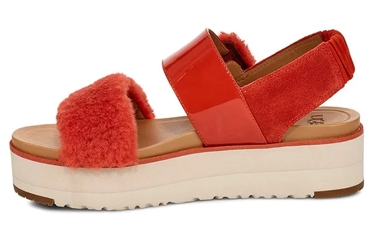 UGG Le Fluff Leather, Textile Sports Sandals Women's Rock Red
