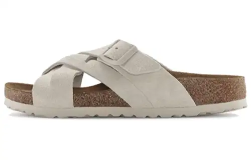 Birkenstock Suede Slide Slippers Unisex Ecru Regular