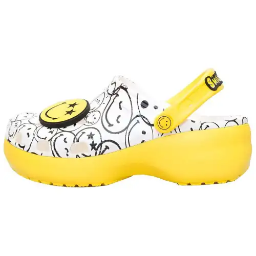 Crocs X Smiley World Charm Classic Platform Clogs 'Yellow White' Women's