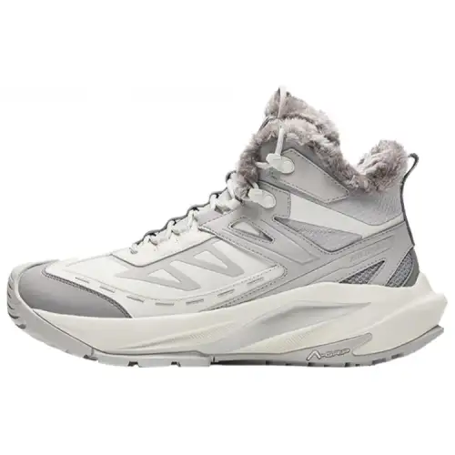 Anta Tan Yue Fleece Lined Comfortable Slip Resistant Abrasion Resistant High top Casual Shoes Men's Gray White
