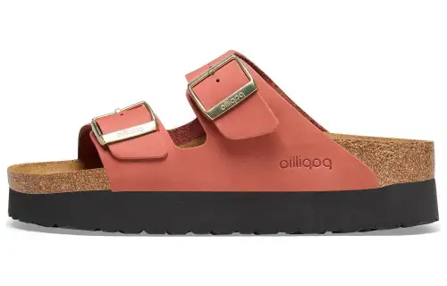 Birkenstock Leather Slide Slippers Unisex Red Narrow