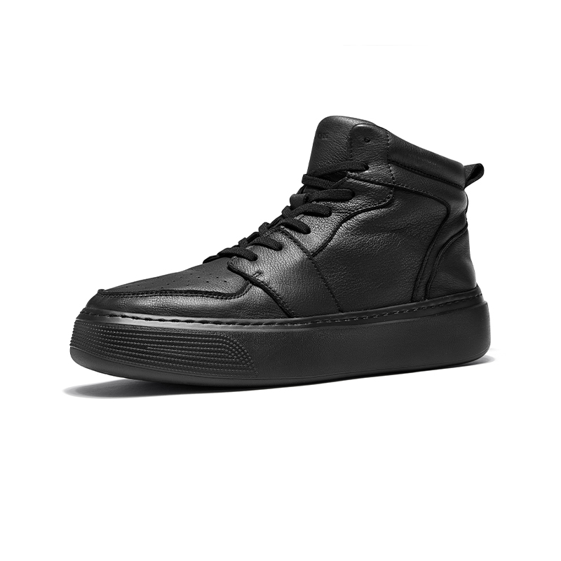 Hautton Jeans Top Grain Cow Leather Fashion Versatile Platform, Fleece Lined Thermal Casual Shoes Men's