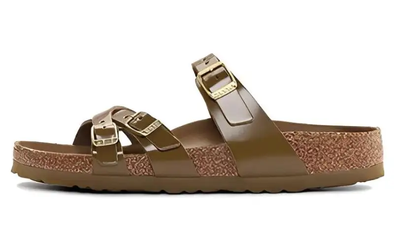 Birkenstock Franca Natural Leather Patent Narrow Fit Sandals 'High Shine Mud Green' Women's