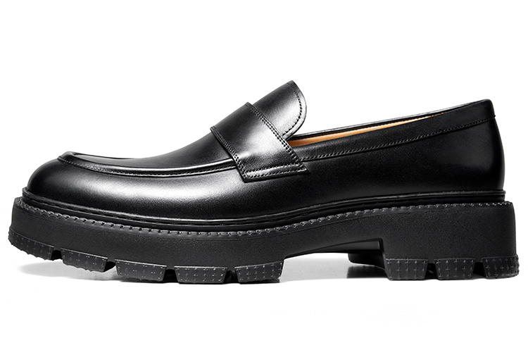THOM WILLS Calf leather slip-on loafers, thick sole, lightweight and versatile, casual shoes 4cm, men's black