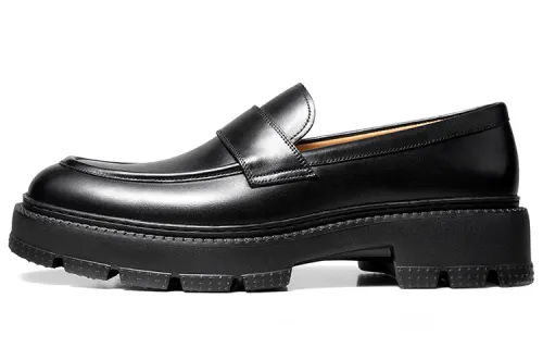 THOM WILLS Calf leather slip-on loafers, thick sole, lightweight and versatile, casual shoes 4cm, men's black