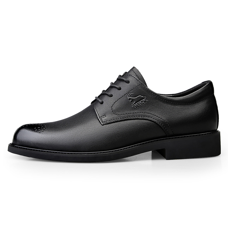 Ram BECK cow leather trendy breathable soft sole lace-up thick heel non-slip wear-resistant casual leather shoes men's style