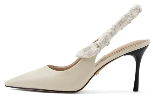 CHARLES&KEITH Small Ck Top Grain Cow Leather One Strap Sandals 8.2cm Women's Chalk White/Black