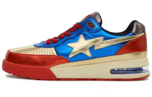 A BATHING APE ROAD STA 'Classic Reborn' Leather Color Block Stylish Skateboarding Shoes Women's Red Blue Gold