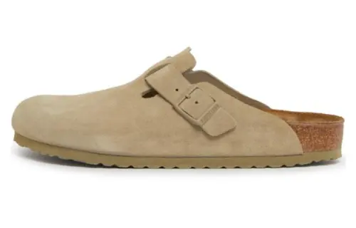 Birkenstock Leather Closed Toe Slippers Men's Khaki