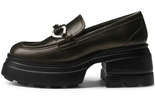 CHARLES&KEITH Small ck Gothic Lolita style PU British style heightening loafers 7cm women's Black Box black/Bronze bronze