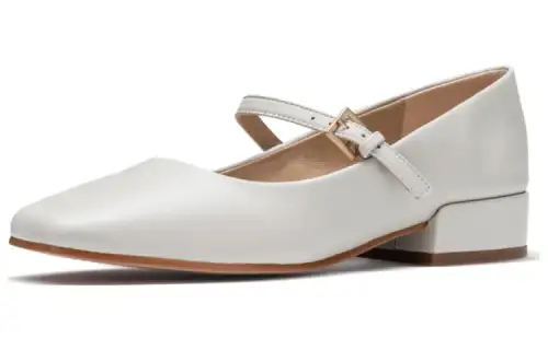 Clarks Leather Minimalist Fashion Chunky Heel Mary Jane Shoes 3cm Women's White