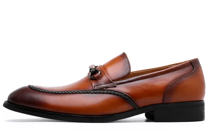 Desai first-layer cowhide, banquet, wedding, workplace, business, commuting and leisure, slip on and off, formal leather shoes, men's brown