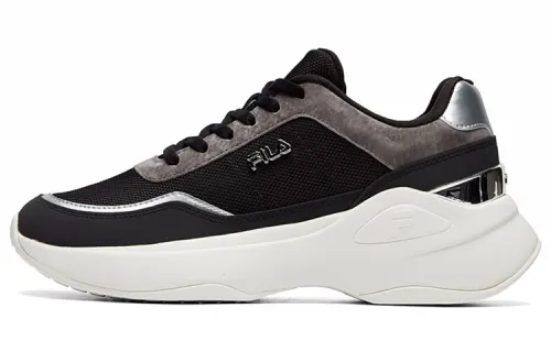 FILA Synthetic Leather, Textile Cushioning Abrasion Resistant Height Increasing Low top Casual Shoes Women's Black Gray