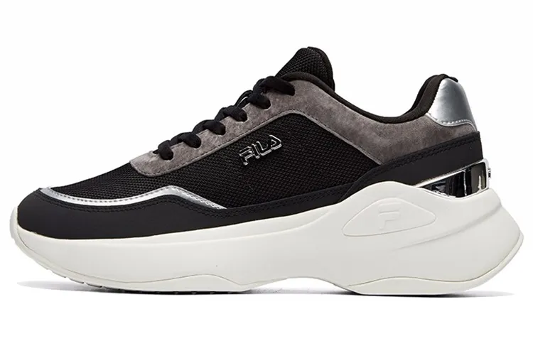 FILA Synthetic Leather, Textile Cushioning Abrasion Resistant Height Increasing Low top Casual Shoes Women's Black Gray