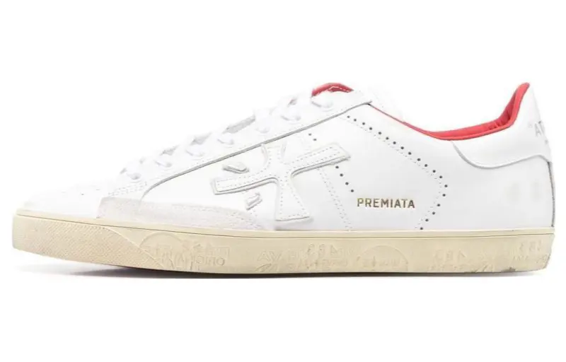 PREMIATA Calfskin Low top Skateboard Shoes Men's White Red