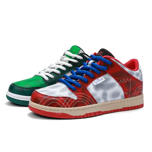 The Simpsons Skateboard Shoes Unisex Low Top Red Green Mismatched/Prussian Blue/Star Gray