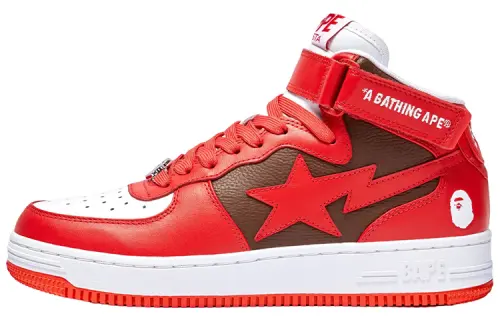 A BATHING APE STA Mi Leather Mid top Stylish Skateboarding Shoes Women's Red