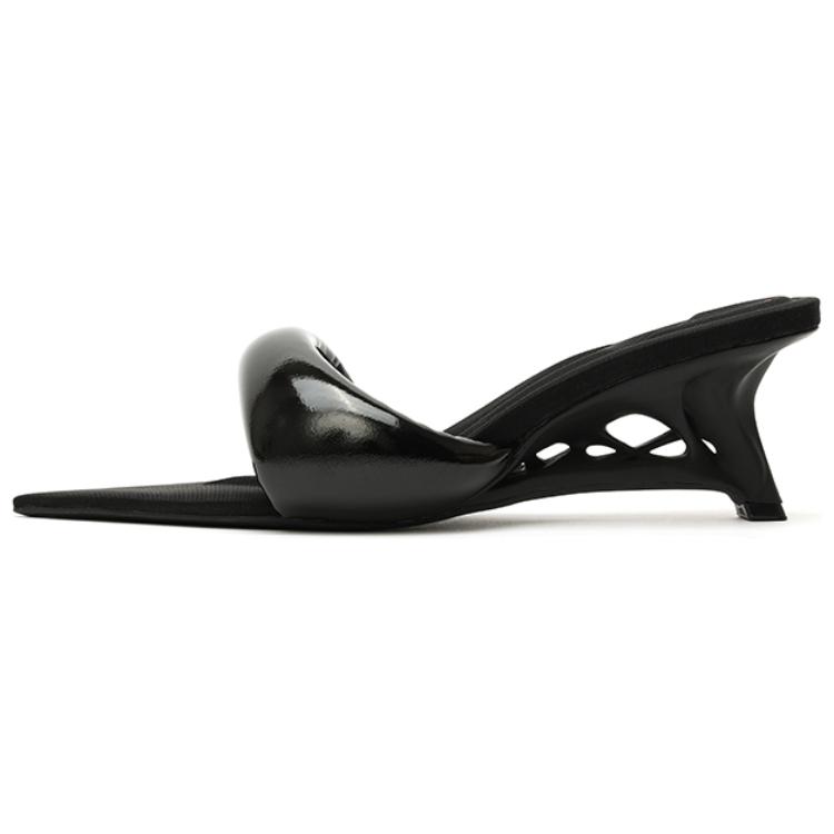 DAPHNE LAB Sugar-free series 3D printed cotton-filled pointed toe Thick-soled high-heeled shoes Non-slip and wear-resistant Muller flip-flops sandals Women's black