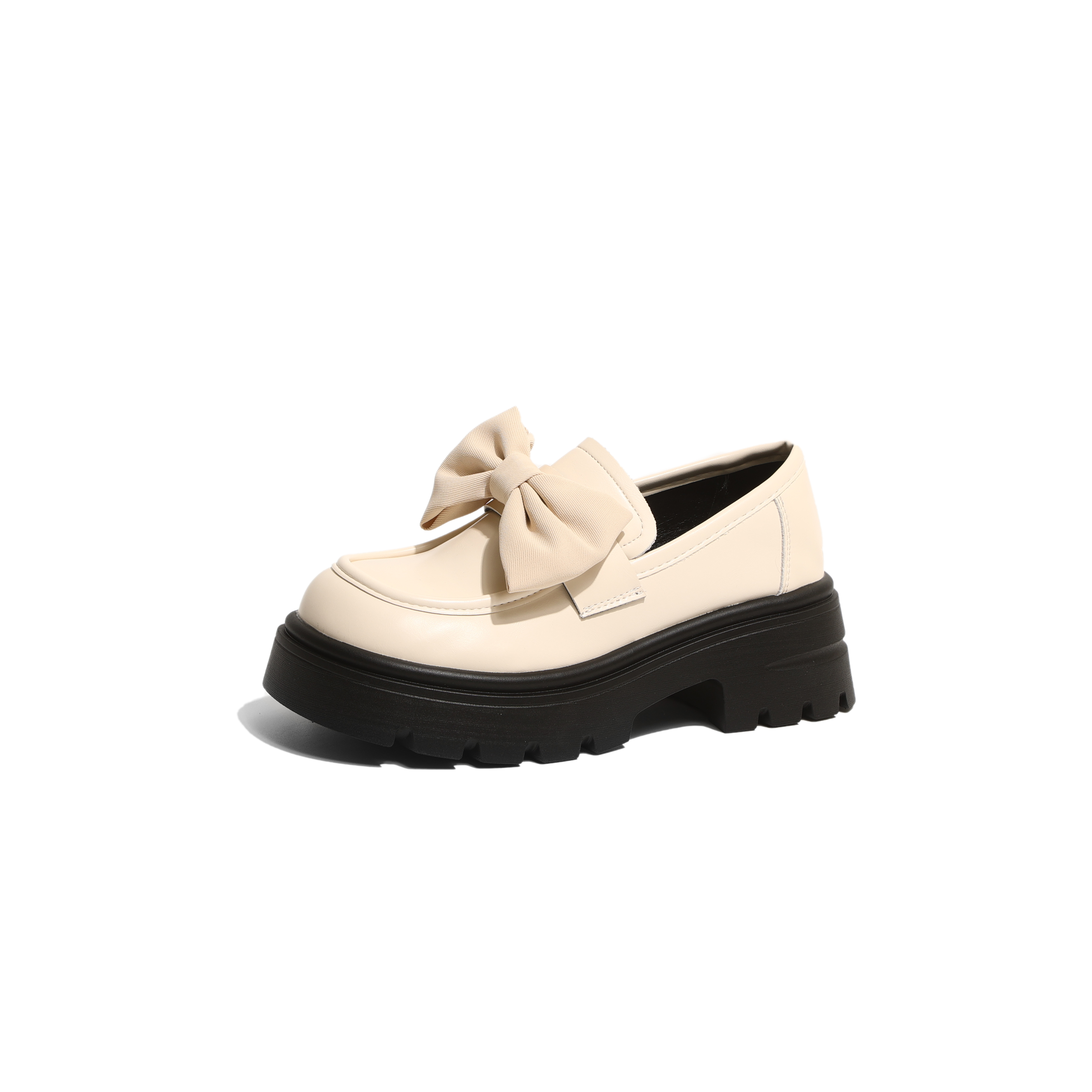 SHUXI Pu Loafers Women's Black Ecru
