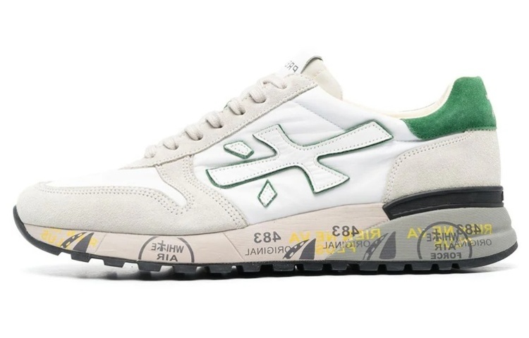 PREMIATA Cow Leather Comfortable Cushioning Breathable Low top Casual Shoes Men's White Green