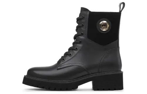 CHRISDIEN DENY Leather Short Combat Boots Women's Black