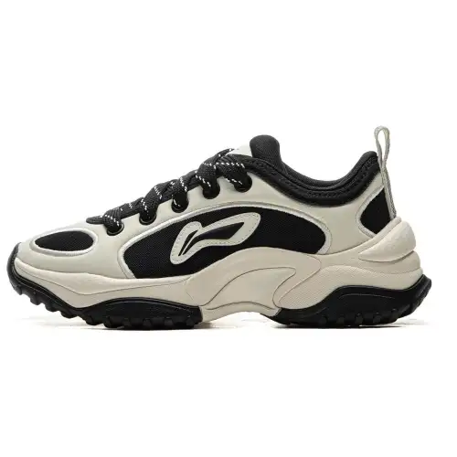 Li Ning Cushioning Abrasion Resistant Height Increasing Low top Casual Shoes Women's Black Beige