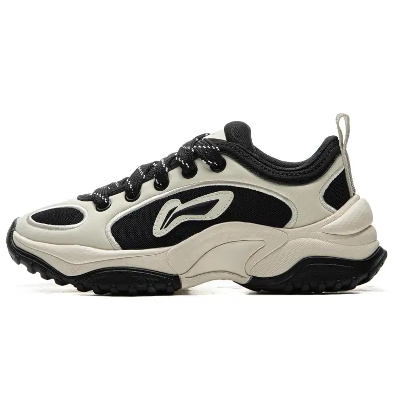 Li Ning Cushioning Abrasion Resistant Height Increasing Low top Casual Shoes Women's Black Beige