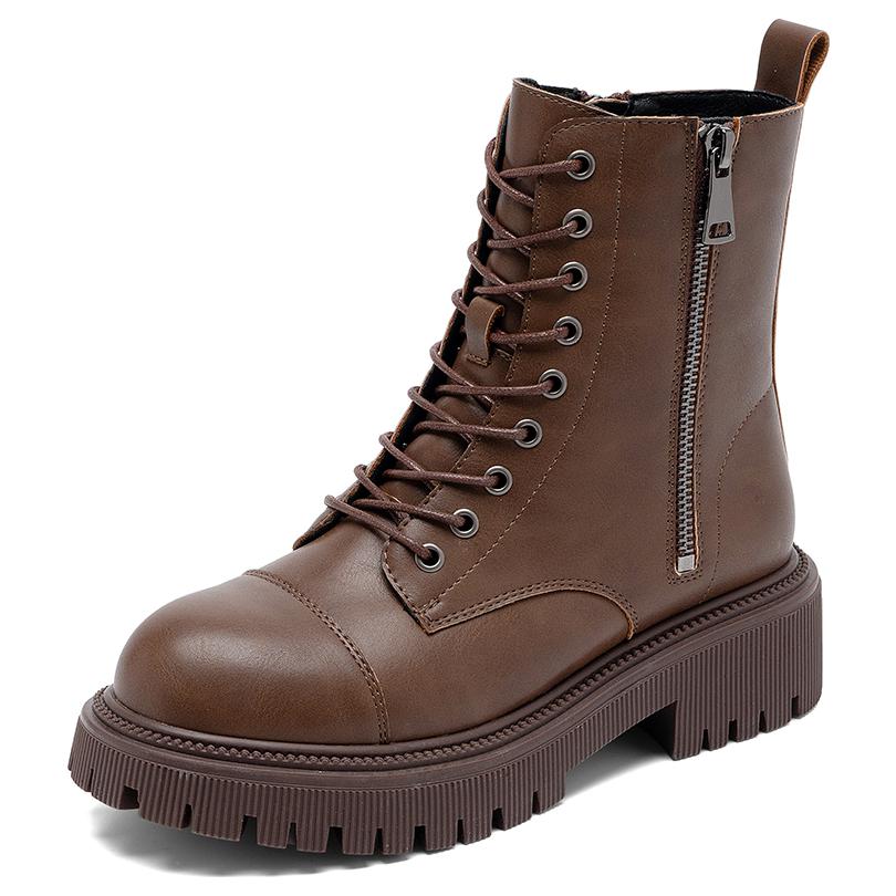 AGSDON PU Synthetic Leather Short Combat Boots 5cm Women's