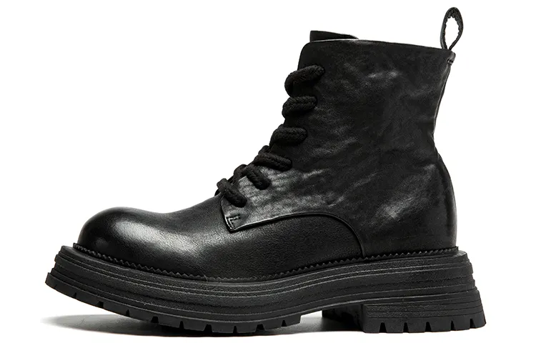 Anthony Miles Cow Leather Short Combat Boots Women's Black