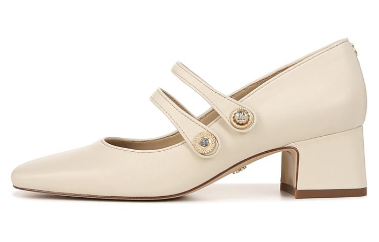 SAM EDELMAN Sheepskin Chunky Heel Mary Jane Shoes 5CM Women's Ivory