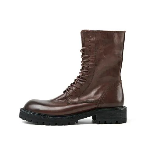 Marie Claire Horse Leather Short Mid Calf Combat Boots 4cm Women's Truffle Wine Brown