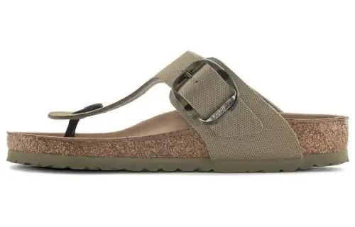 Birkenstock Gizeh Vegan Big Buckle Abrasion Resistant Slip Resistant Flip Flops Women's Khaki Wide Fit