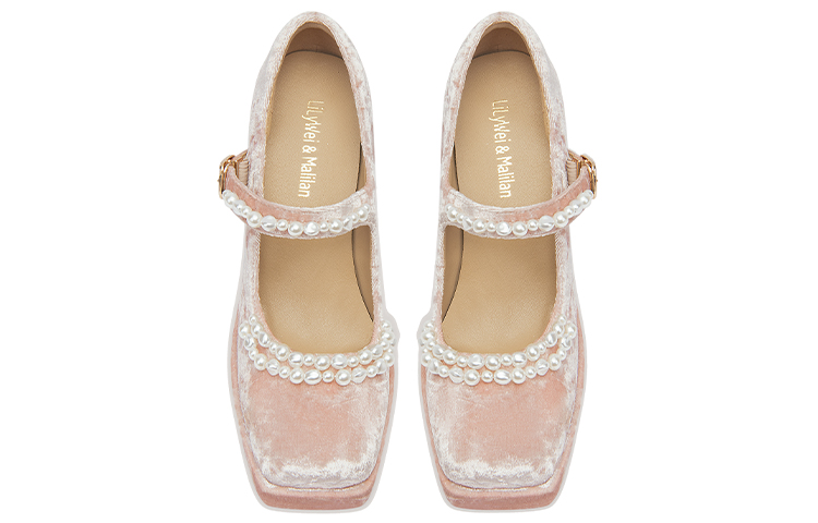 Lily Wei Suede Chunky Heel Mary Jane Shoes 9cm Women's Pink