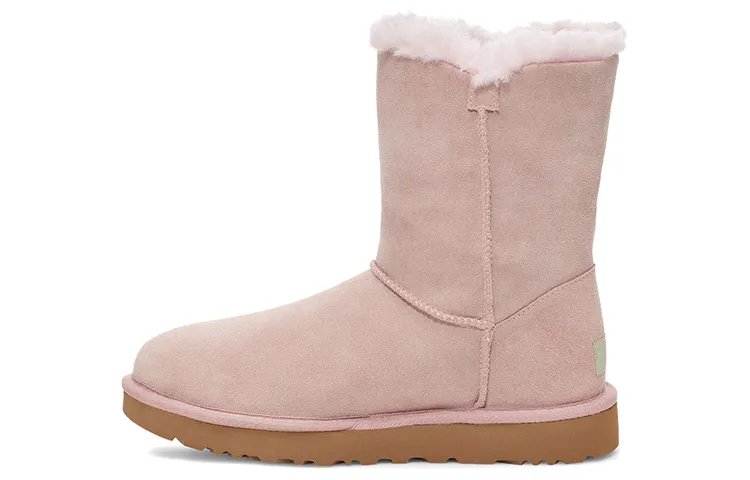 UGG Lillian Pom Cow Suede Thermal Pom Style Fleece Lined Crew Snow Boots Women's Pink