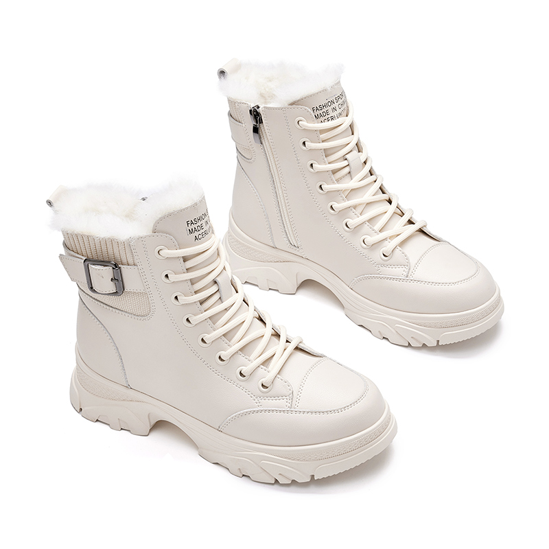 BAIJIHONG Leather Short Combat Boots 4cm Women's
