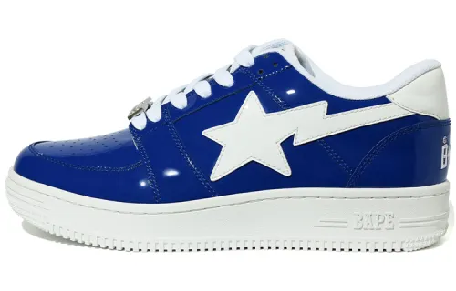 A BATHING APE BAPE STA Low Leather Low top Stylish Skateboarding Shoes Men's Blue White