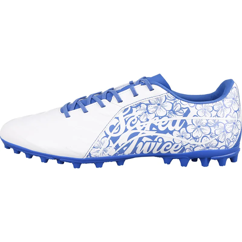 Li Ning Brocade MG Multi Ground Artificial Turf Cushioning Soccer Shoes Men's White Blue