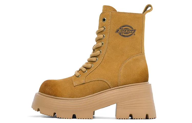 Dickies British Fashion Comfortable And Versatile Short Mid Calf Combat Boots 6cm Women's Earth Yellow