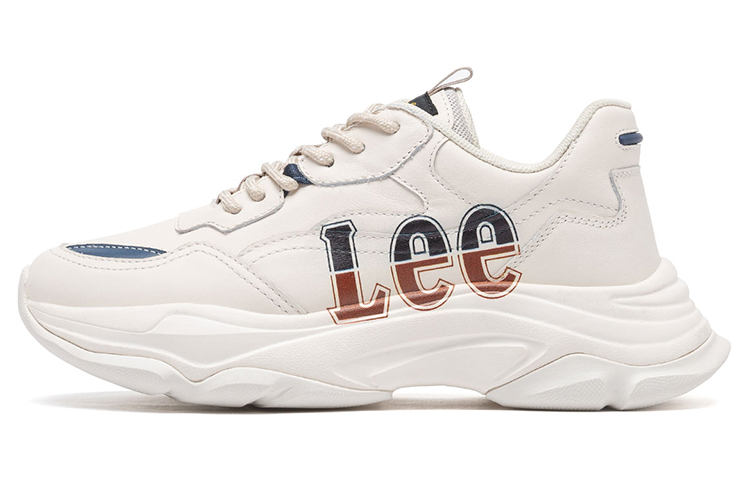 Lee Synthetic Leather, Split Cow Leather Breathable Height Increasing Low top Chunky Sneakers Women's White