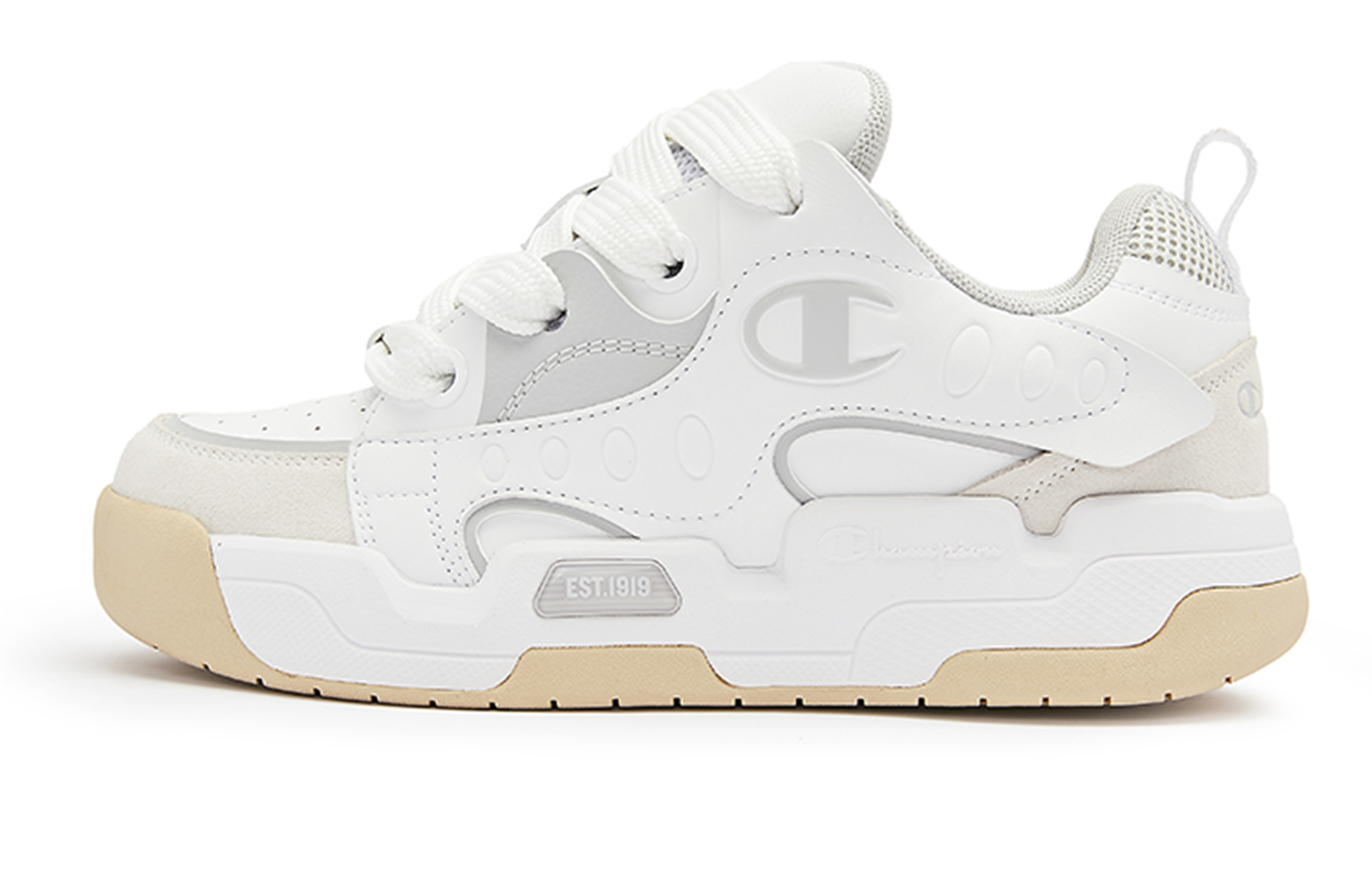 Champion Playful Puffy Shoes Textile, Synthetic Leather Low top Skateboard Shoes Men's White Gray