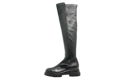 AGL Leather Comfortable Round Toe Knee high Boots Women's Black