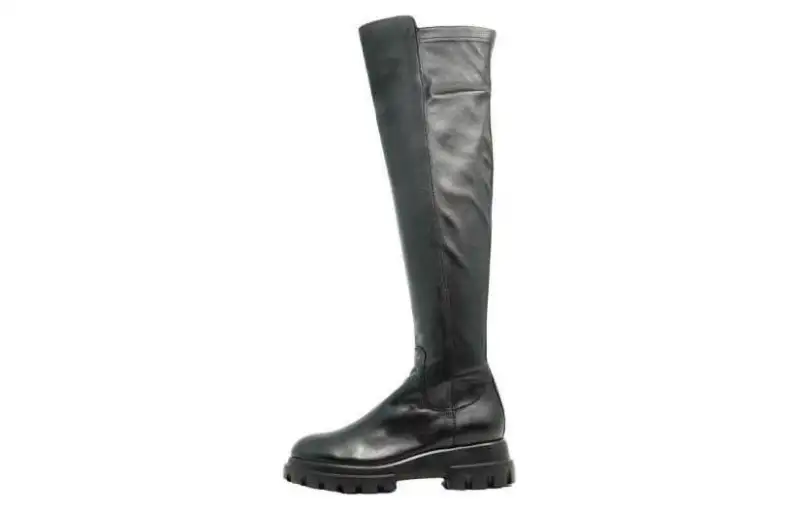 AGL Leather Comfortable Round Toe Knee high Boots Women's Black