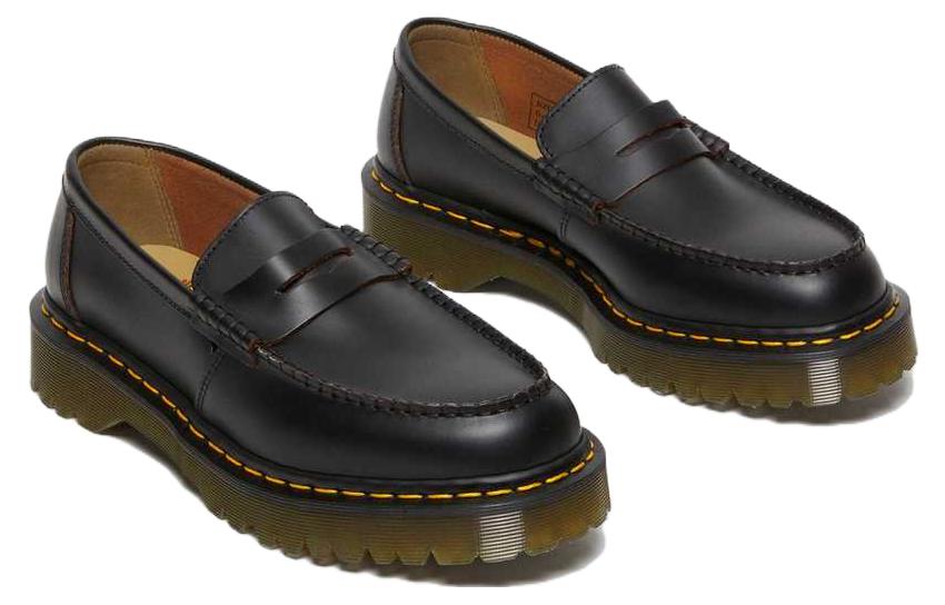 Dr. Martens Penton Bex Yellow Stitch Quilon Leather Loafers 'Black'
