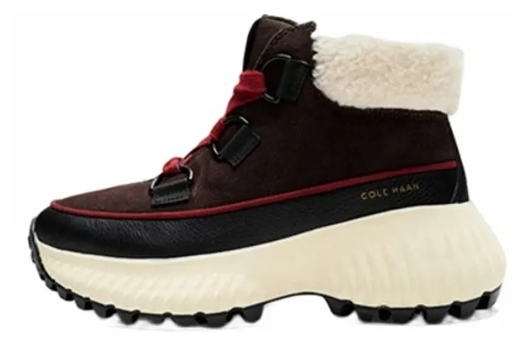 COLE HAAN Top Grain Cow Leather Thermal Slip Resistant Height Increasing Ankle Length Snow Boots Women's Dark Burgundy