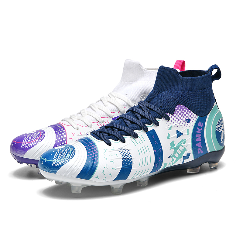 PANKE Soccer Shoes Unisex High Top Mismatched White Dark Blue+White Purple Rose